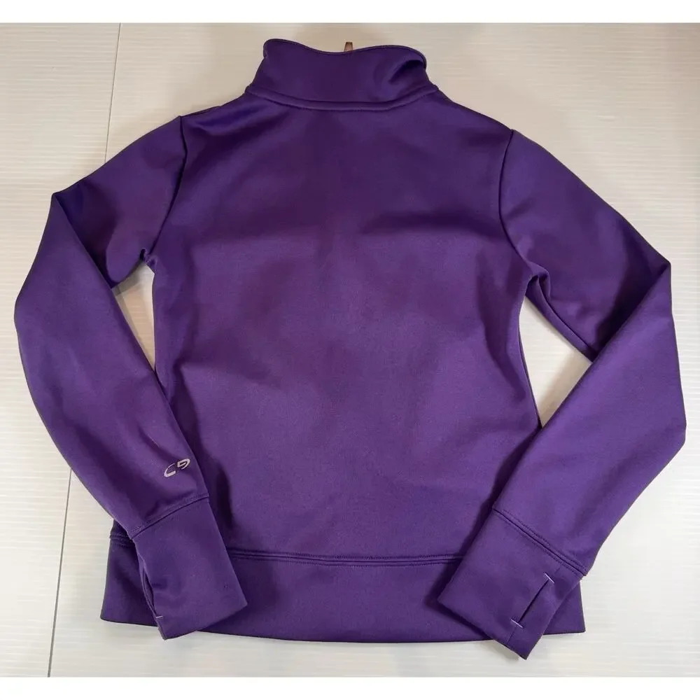 C9 Champion Duo Dry Women M Purple Ruched Full Zip Track Jacket Thumbholes Knit